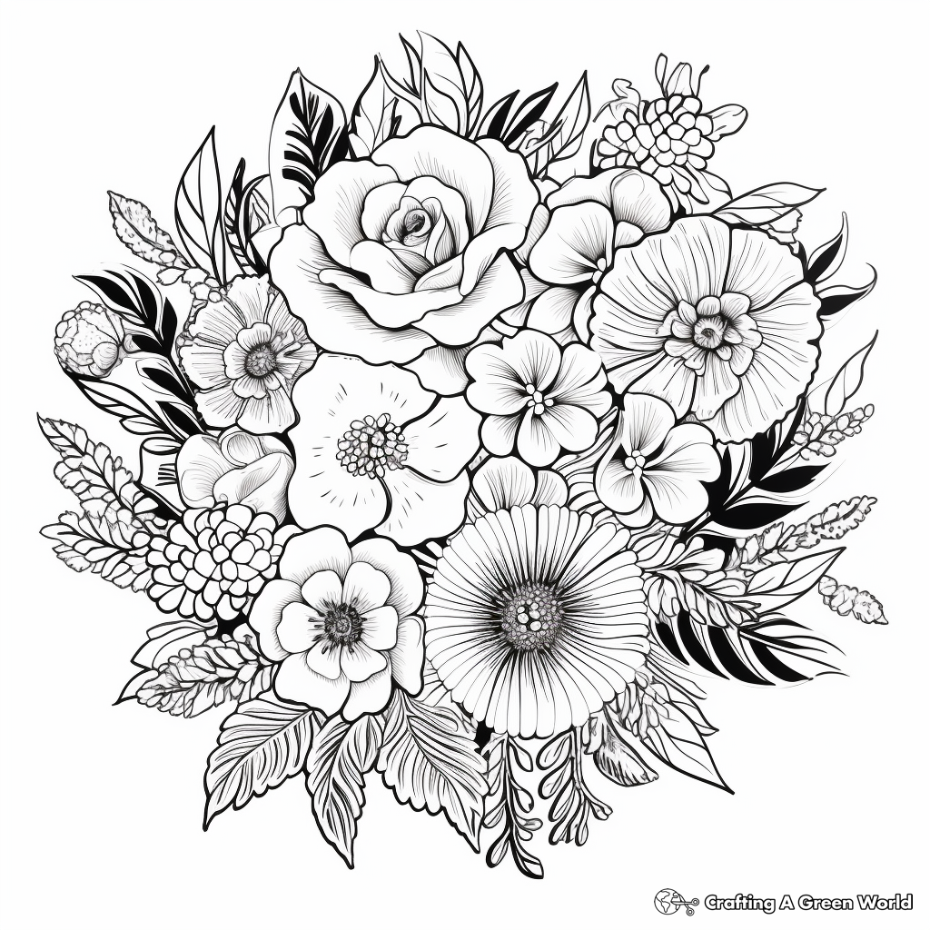 Wedding Bouquet: Detailed Coloring Pages for Brides-to-be 1