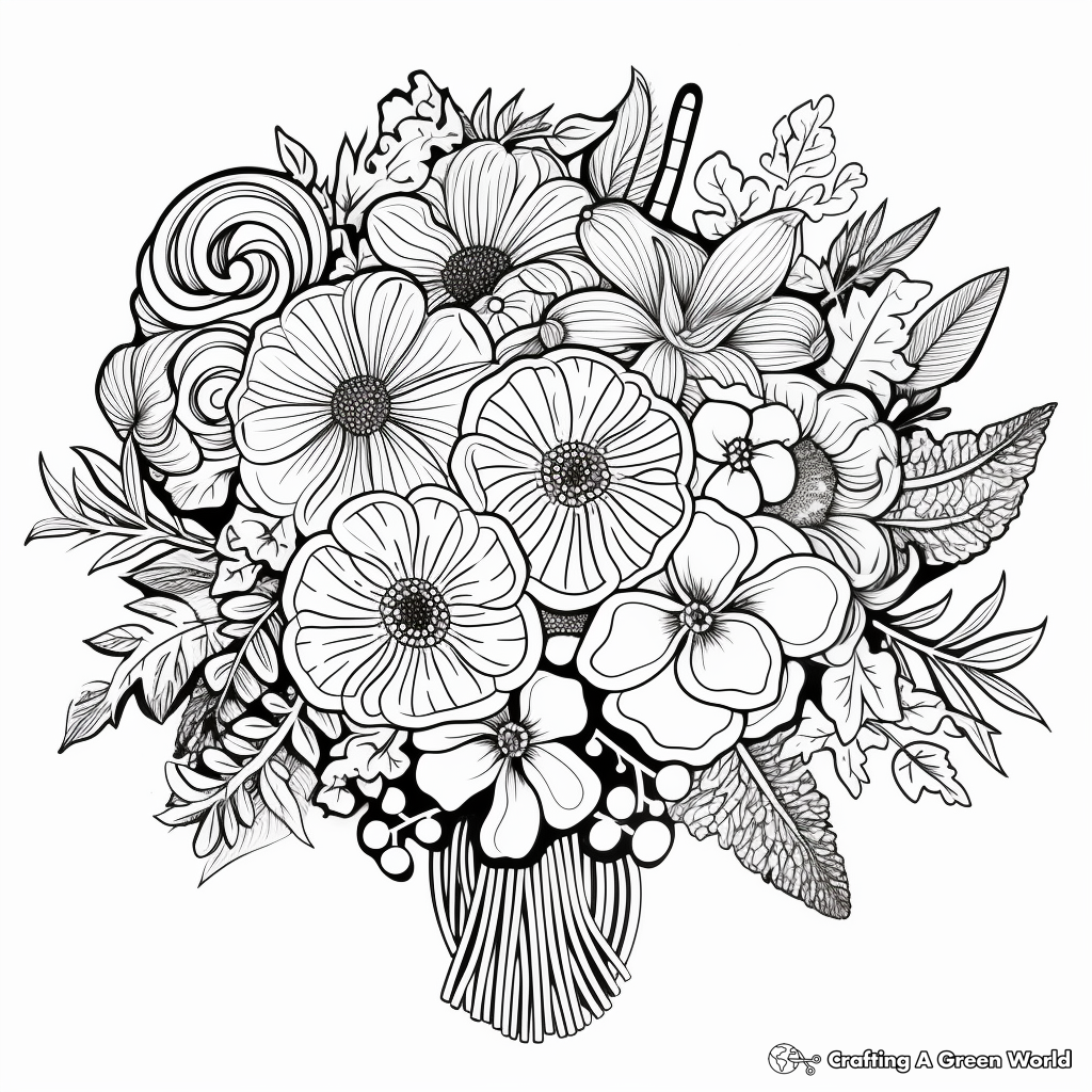 Wedding Bouquet: Detailed Coloring Pages for Brides-to-be 2