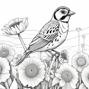 Western Meadowlark and Flower Field Coloring Pages 2