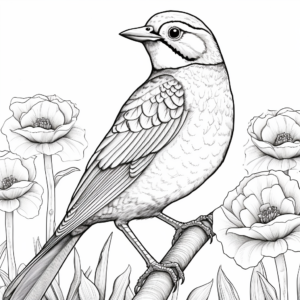 Western Meadowlark and Flower Field Coloring Pages 3