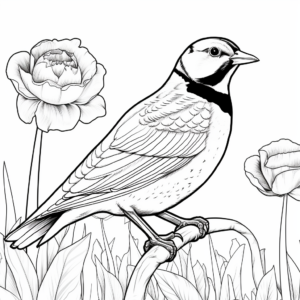 Western Meadowlark and Flower Field Coloring Pages 4