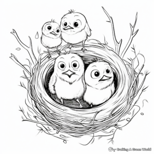 Whimsical Baby Birds in Nest Coloring Sheet 2
