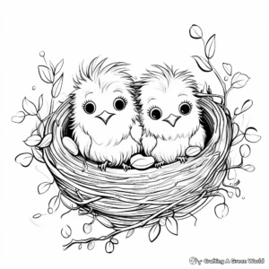 Whimsical Baby Birds in Nest Coloring Sheet 4