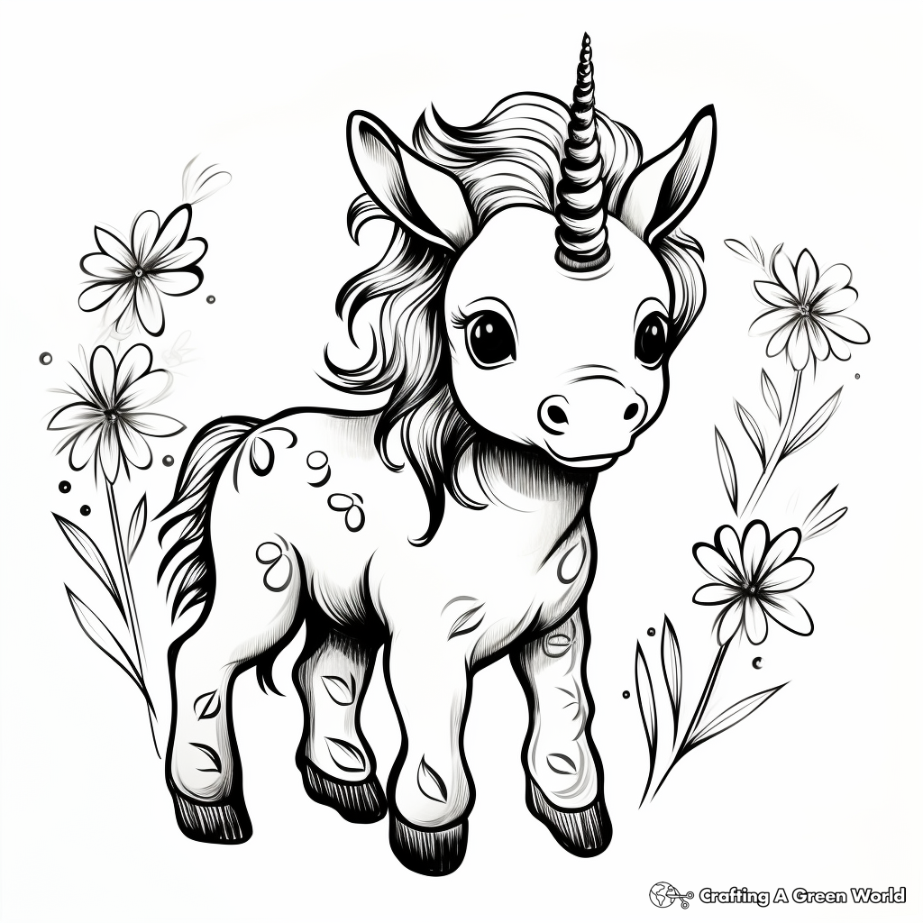 Whimsical Baby Unicorn Coloring Pages 1