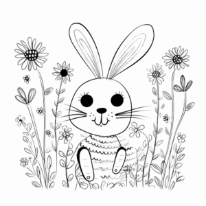 Whimsical Bunny and Flowers Coloring Pages for Relaxation 1