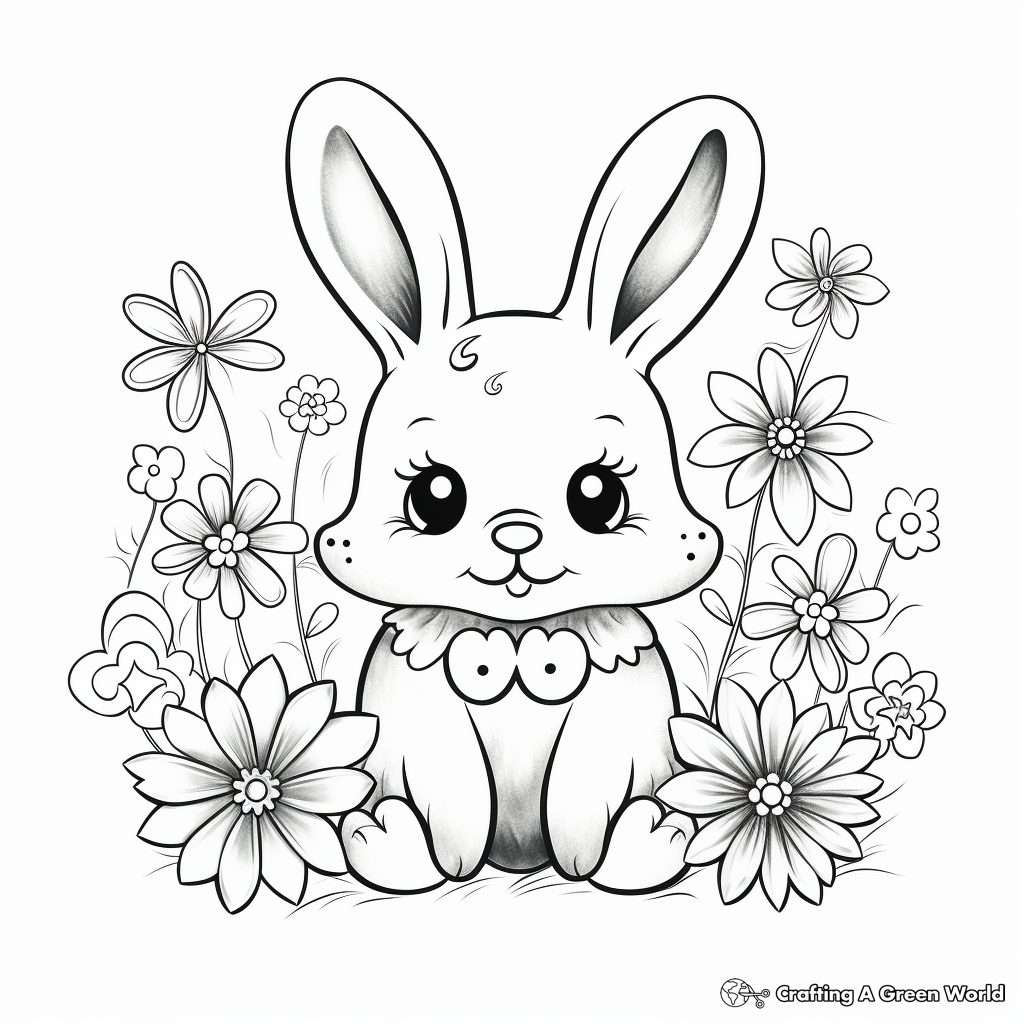 Whimsical Bunny and Flowers Coloring Pages for Relaxation 2