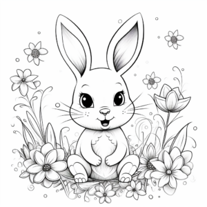 Whimsical Bunny and Flowers Coloring Pages for Relaxation 4