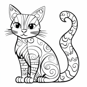Whimsical Calico Cat Coloring Pages 1