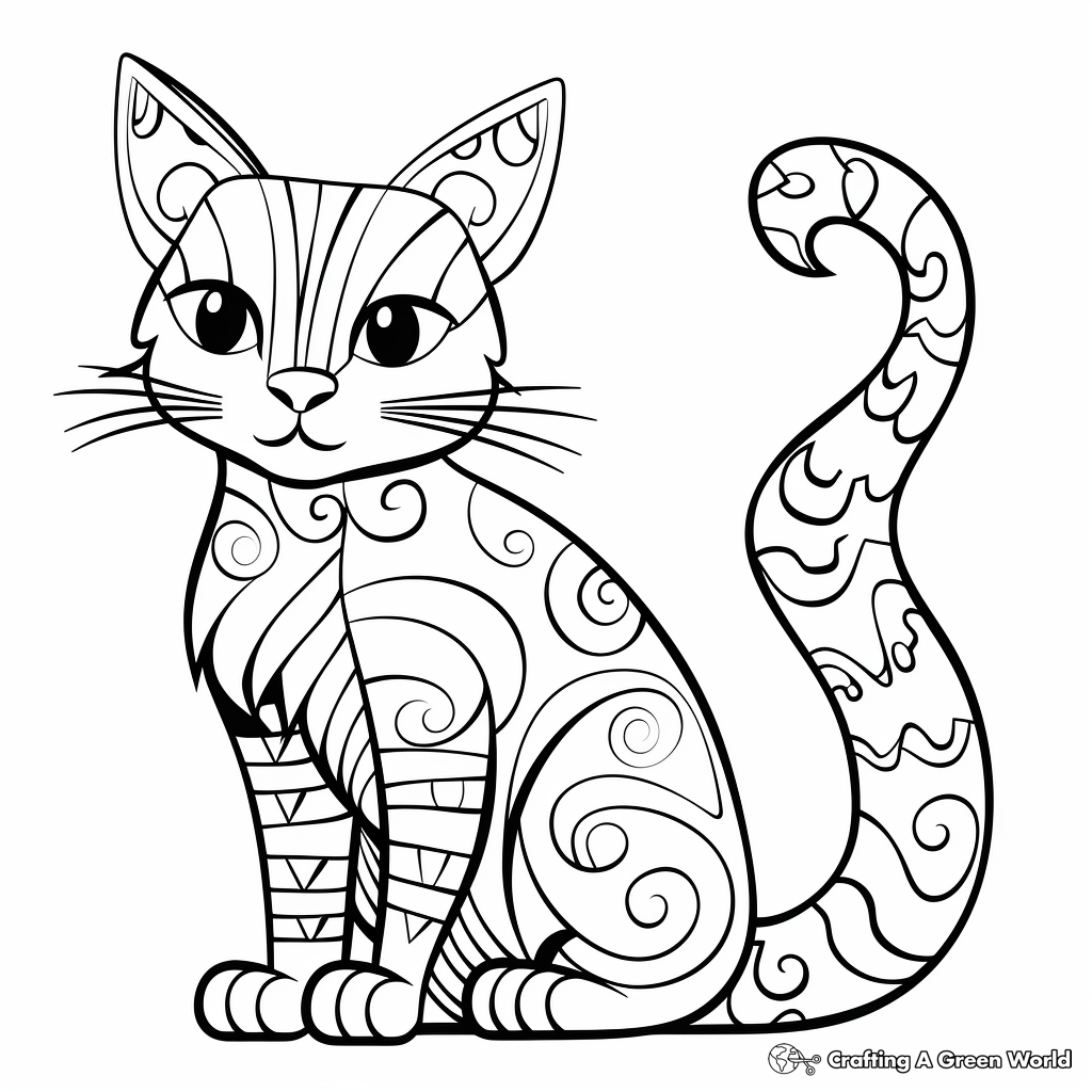 Whimsical Calico Cat Coloring Pages 1