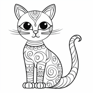 Whimsical Calico Cat Coloring Pages 3