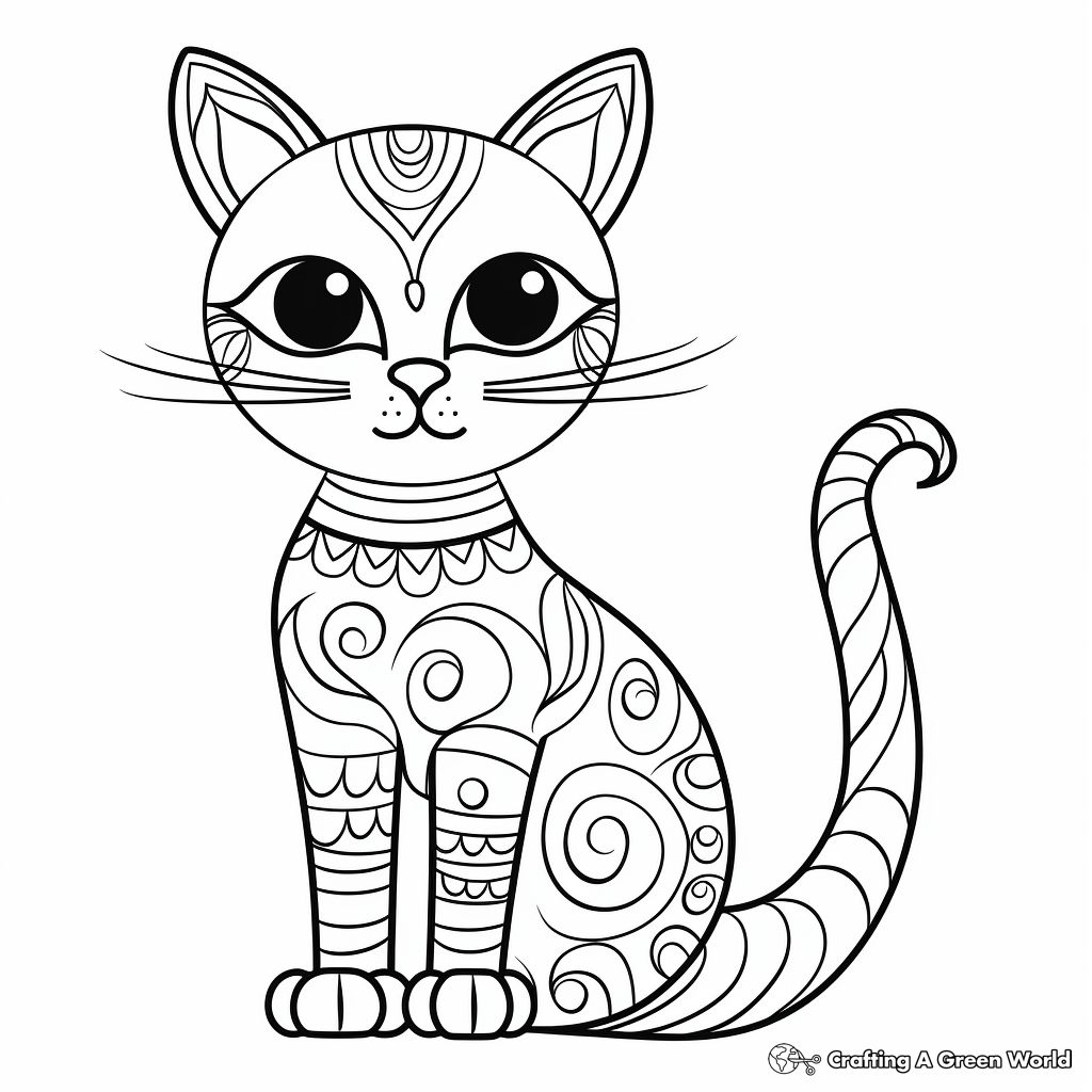 Whimsical Calico Cat Coloring Pages 3