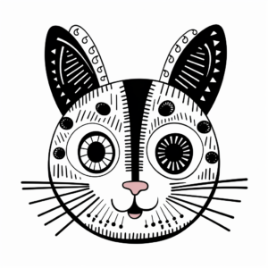 Whimsical Calico Cat Face Coloring Pages 1