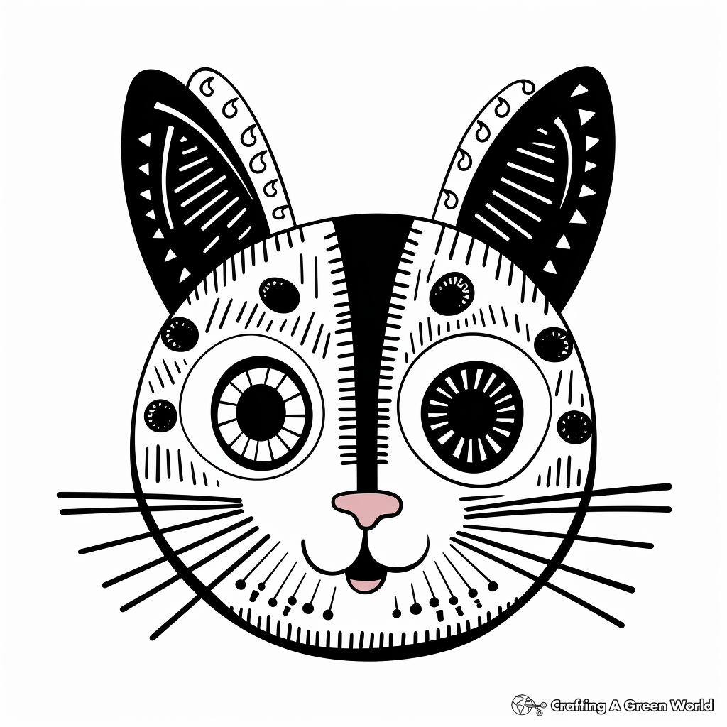 Whimsical Calico Cat Face Coloring Pages 1