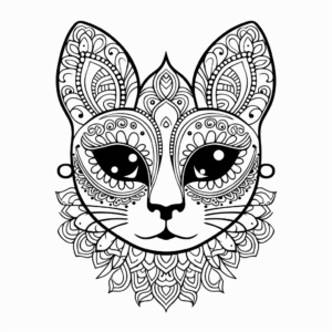 Whimsical Calico Cat Face Coloring Pages 2