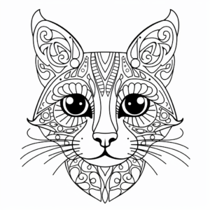Whimsical Calico Cat Face Coloring Pages 4