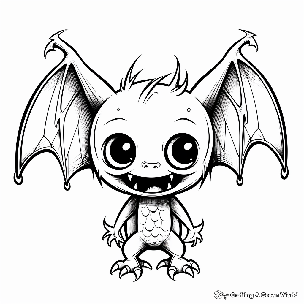 Whimsical Cartoon Bat Coloring Pages 3