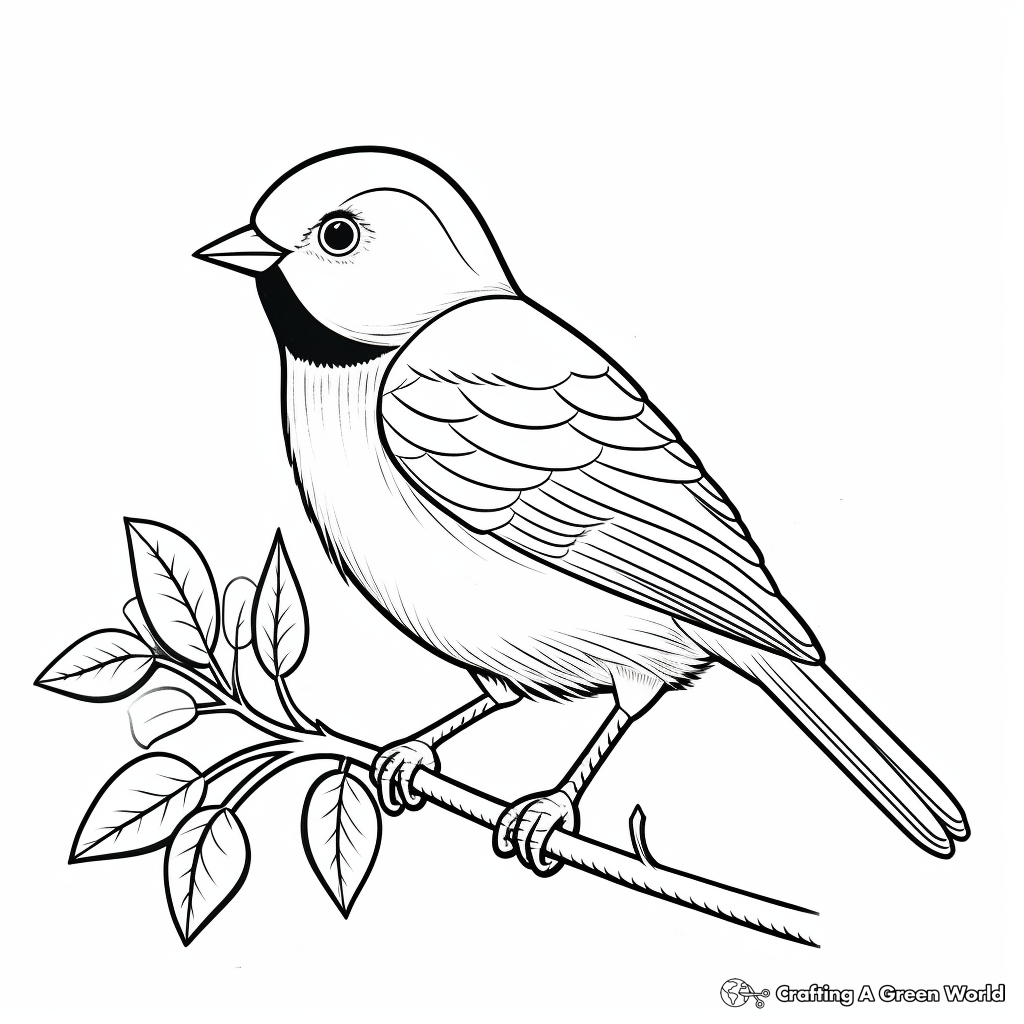 Whimsical Cartoon Black Capped Chickadee Coloring Pages for Children 1