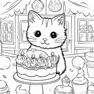 Whimsical Cat in Cake Shop Coloring Pages 2