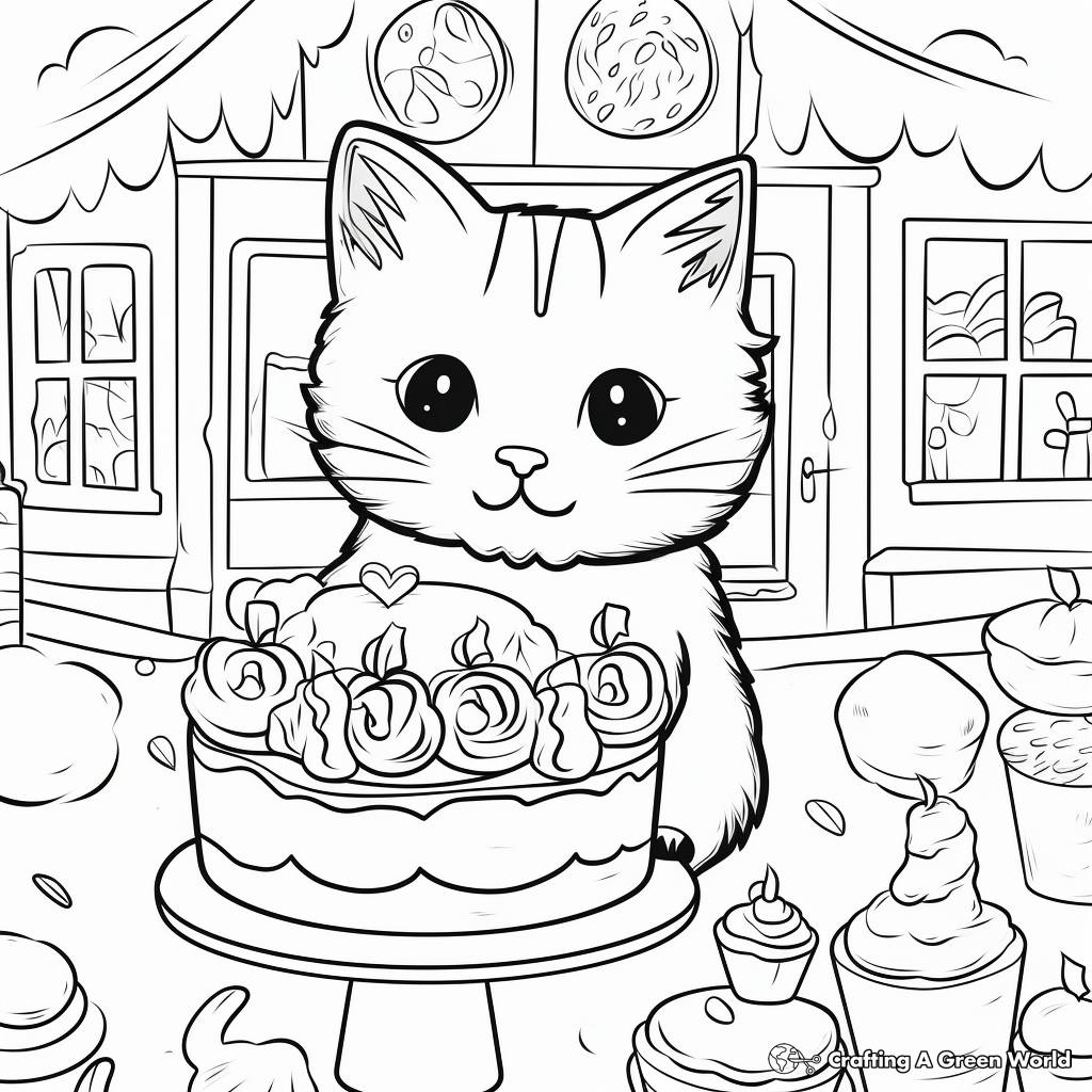 Whimsical Cat in Cake Shop Coloring Pages 2