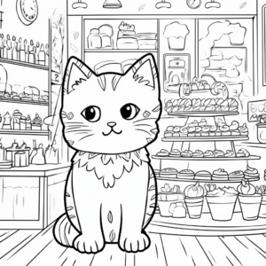 Whimsical Cat in Cake Shop Coloring Pages 3