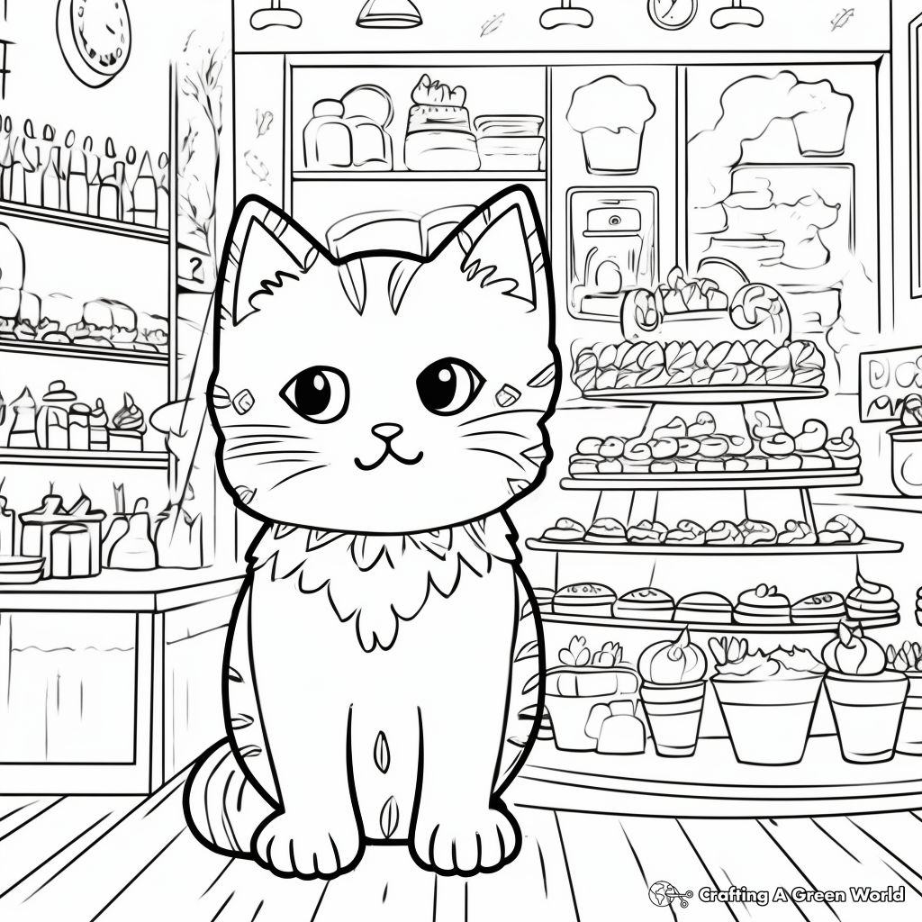 Whimsical Cat in Cake Shop Coloring Pages 3