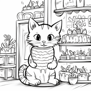 Whimsical Cat in Cake Shop Coloring Pages 4