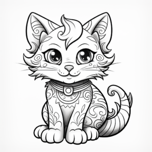 Whimsical Cheshire Rainbow Cat Coloring Pages 1