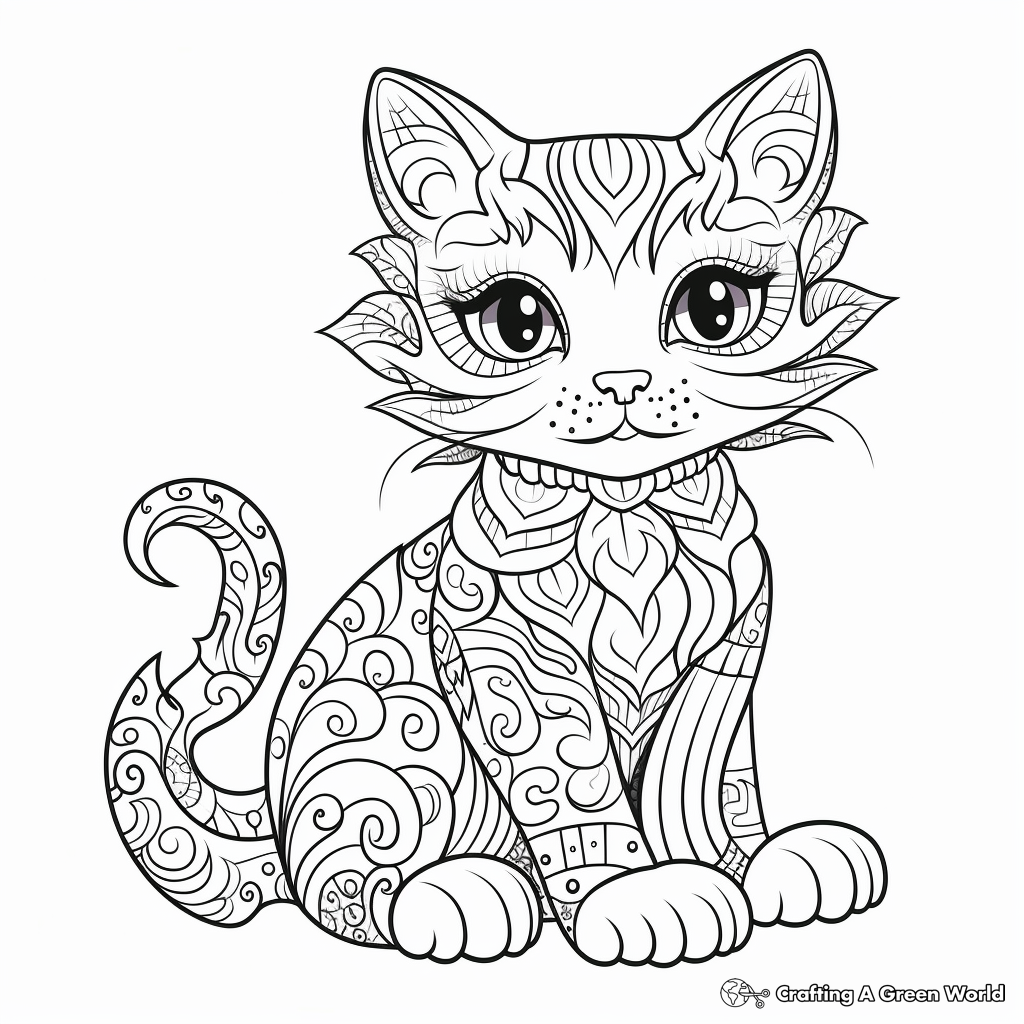 Whimsical Cheshire Rainbow Cat Coloring Pages 2