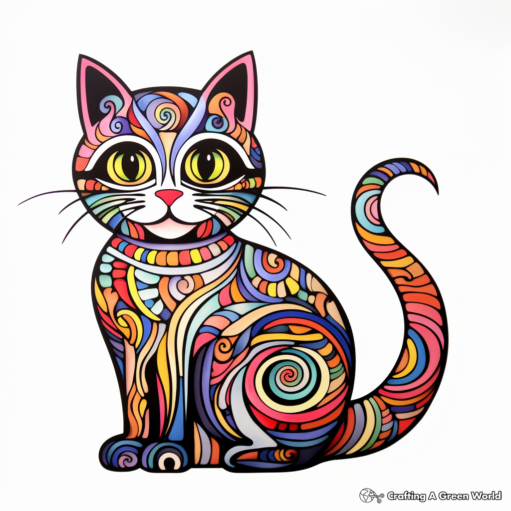 Whimsical Cheshire Rainbow Cat Coloring Pages 4