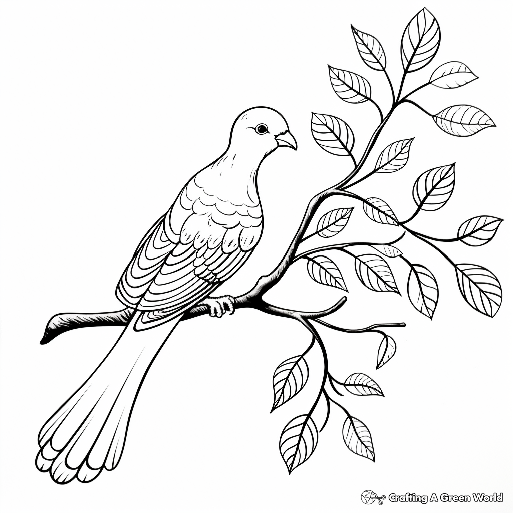 Whimsical Dove with Olive Branch Coloring Pages 3