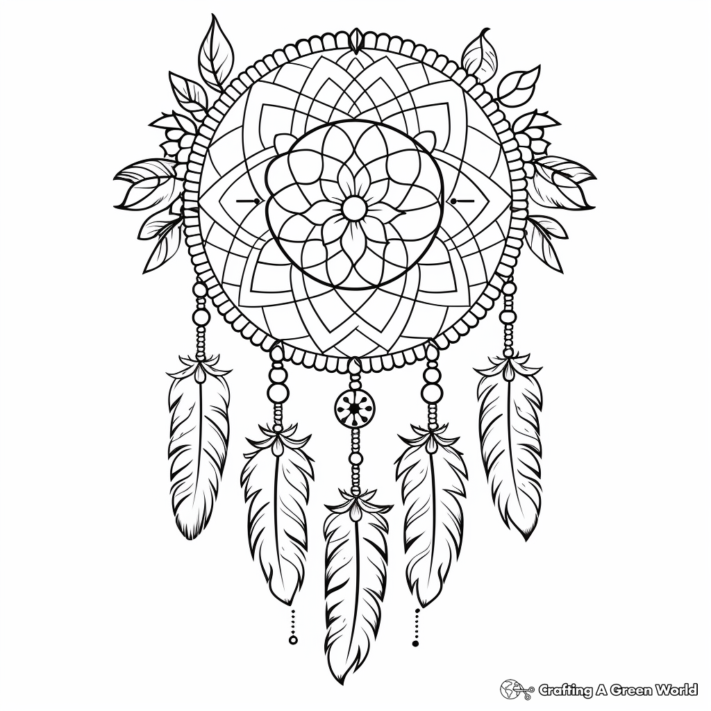 Whimsical Dreamcatcher Coloring Pages 1