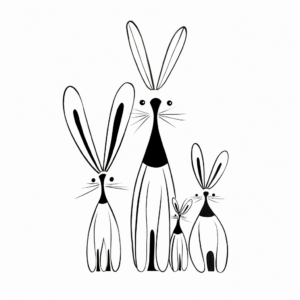 Whimsical Fairy-Tale Bunny Family Coloring Sheets 1