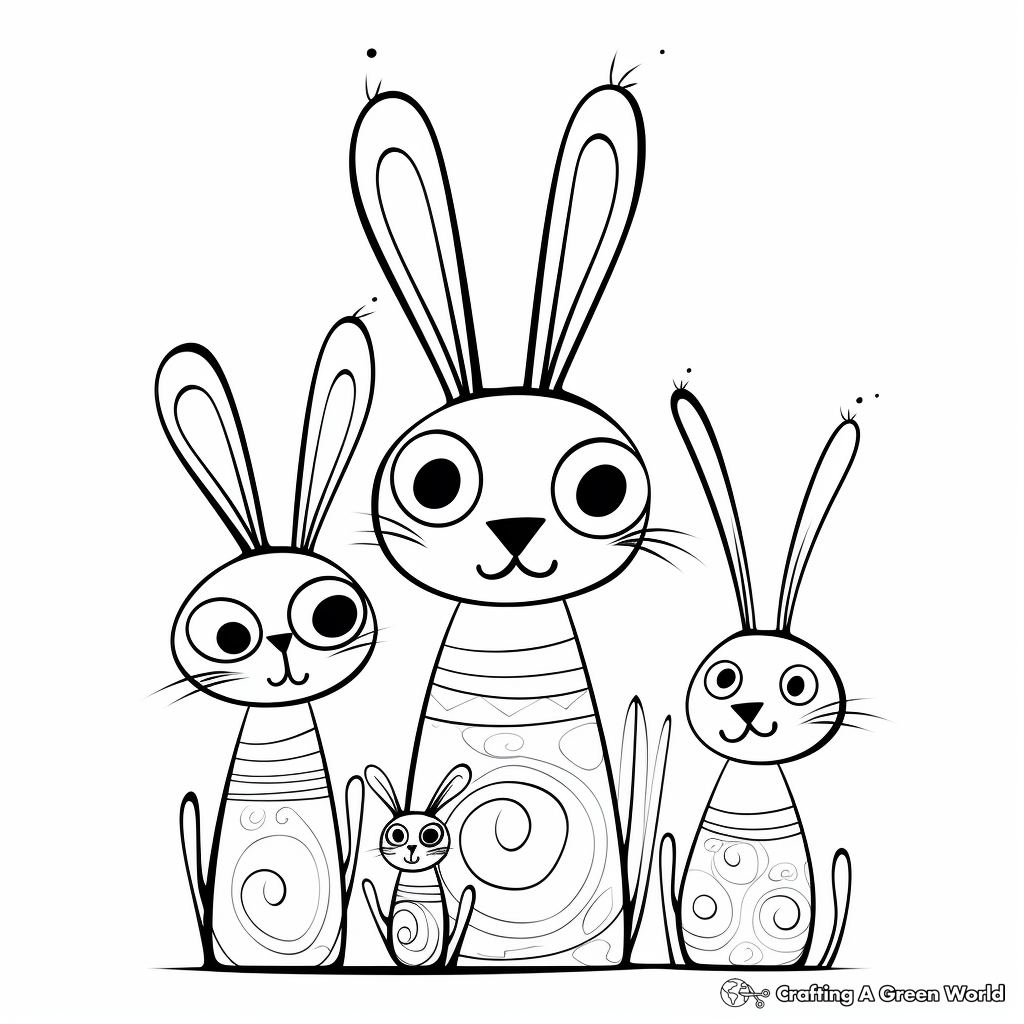 Whimsical Fairy-Tale Bunny Family Coloring Sheets 3