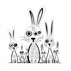 Whimsical Fairy-Tale Bunny Family Coloring Sheets 4