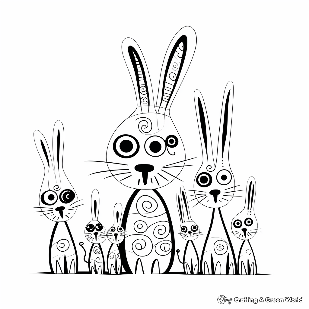 Whimsical Fairy-Tale Bunny Family Coloring Sheets 4