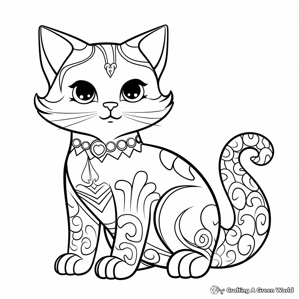 Whimsical Fairy Tale Calico Cat Coloring Page 3