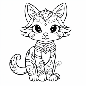 Whimsical Fairy Tale Calico Cat Coloring Page 4
