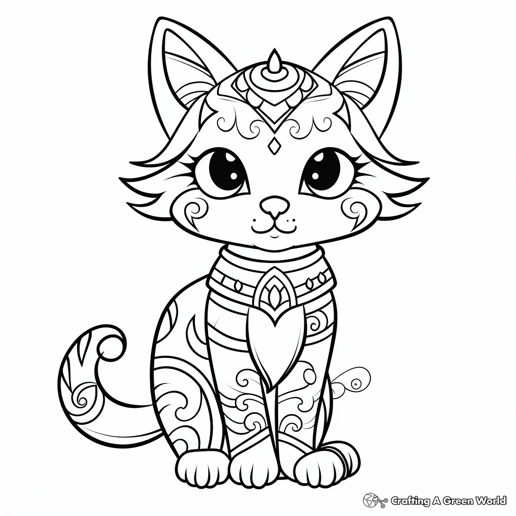 Whimsical Fairy Tale Calico Cat Coloring Page 4