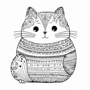 Whimsical Fat Cat in a Sweater Coloring Pages 1