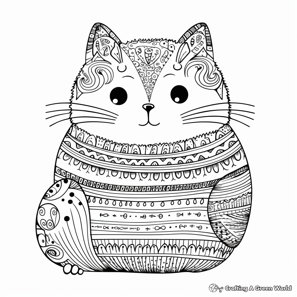 Whimsical Fat Cat in a Sweater Coloring Pages 1