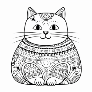 Whimsical Fat Cat in a Sweater Coloring Pages 2