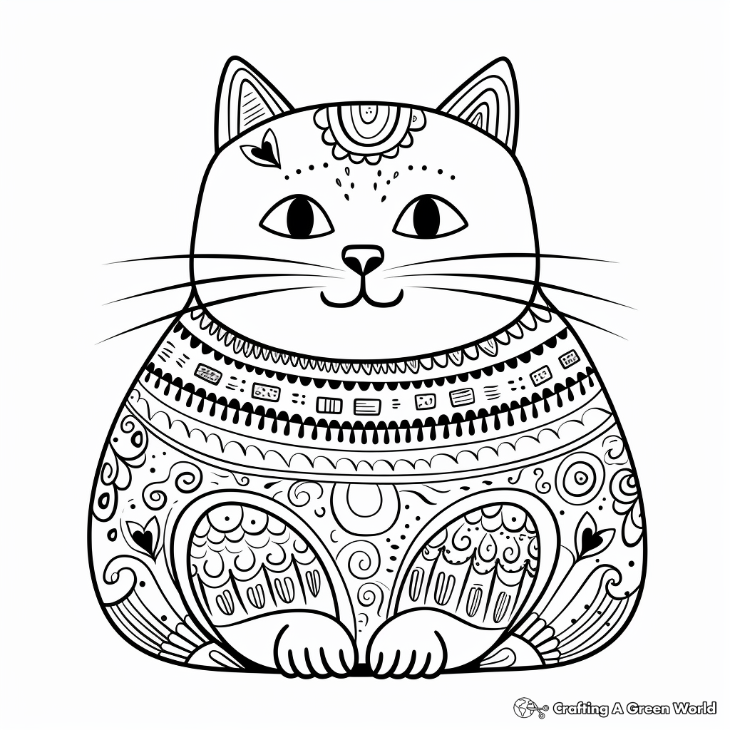 Whimsical Fat Cat in a Sweater Coloring Pages 2
