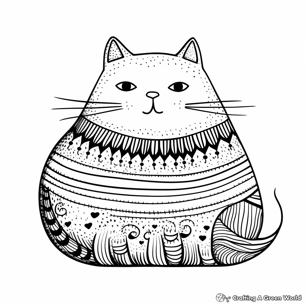 Whimsical Fat Cat in a Sweater Coloring Pages 3