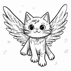 Whimsical Flying Angel Cat Coloring Pages 1