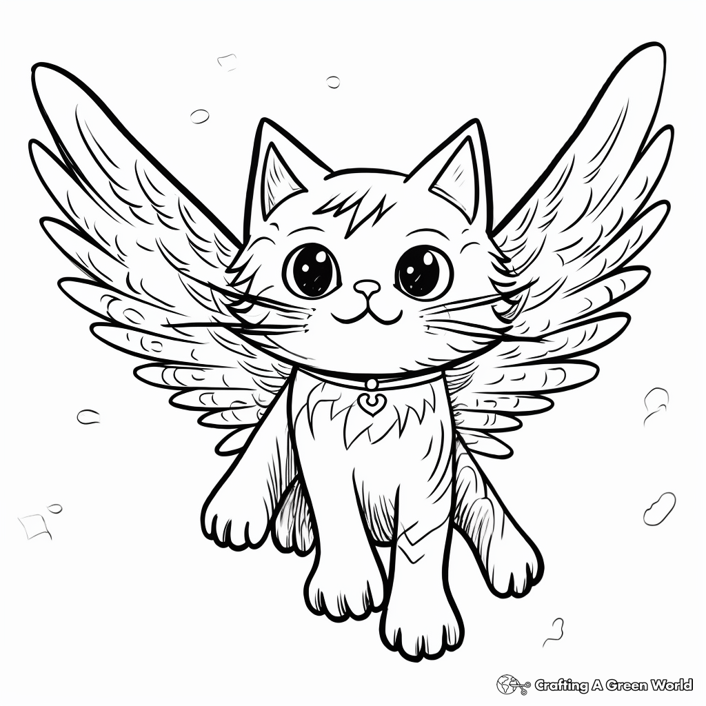 Whimsical Flying Angel Cat Coloring Pages 1