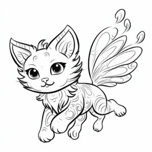 Whimsical Flying Angel Cat Coloring Pages 2