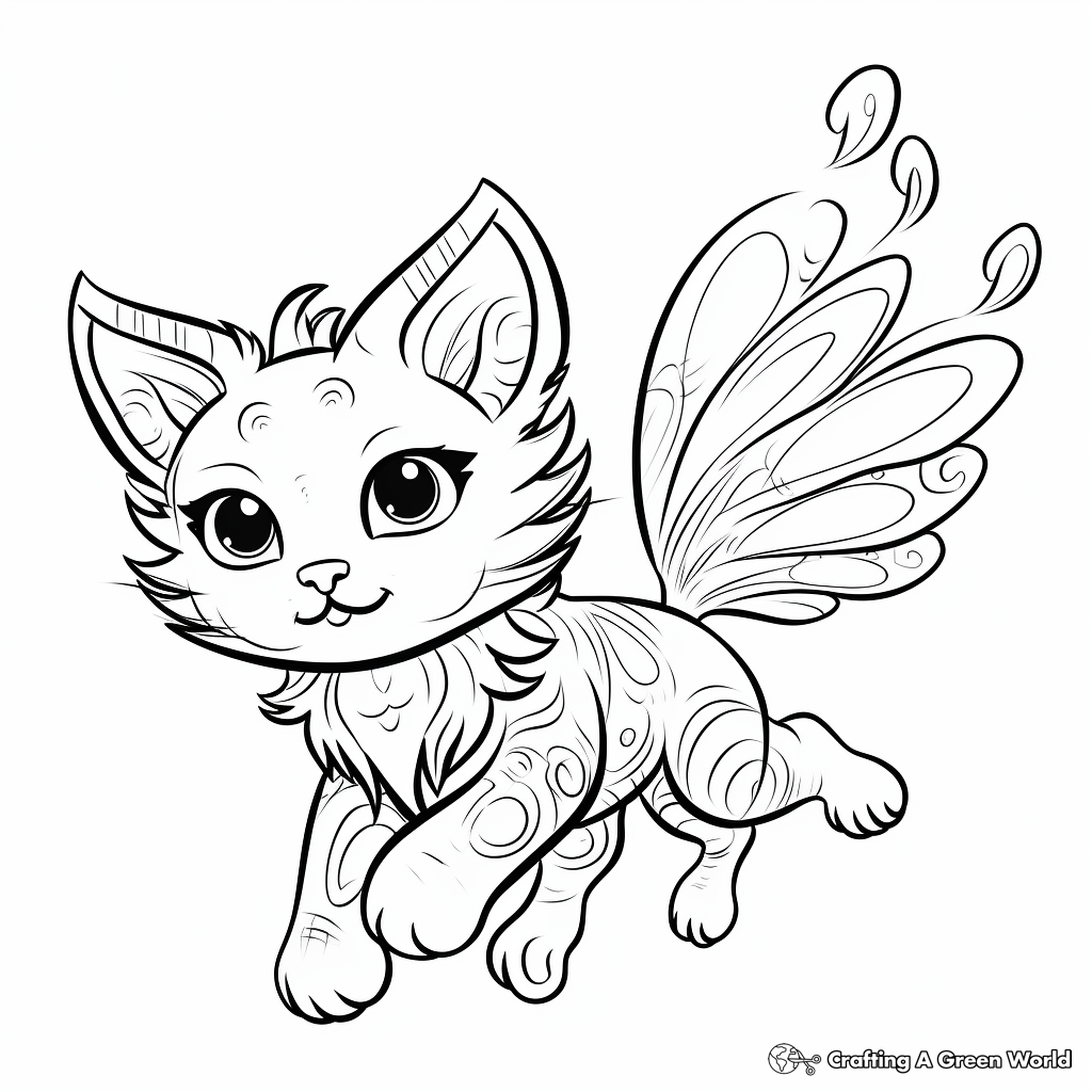 Whimsical Flying Angel Cat Coloring Pages 2