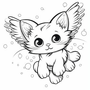 Whimsical Flying Angel Cat Coloring Pages 3
