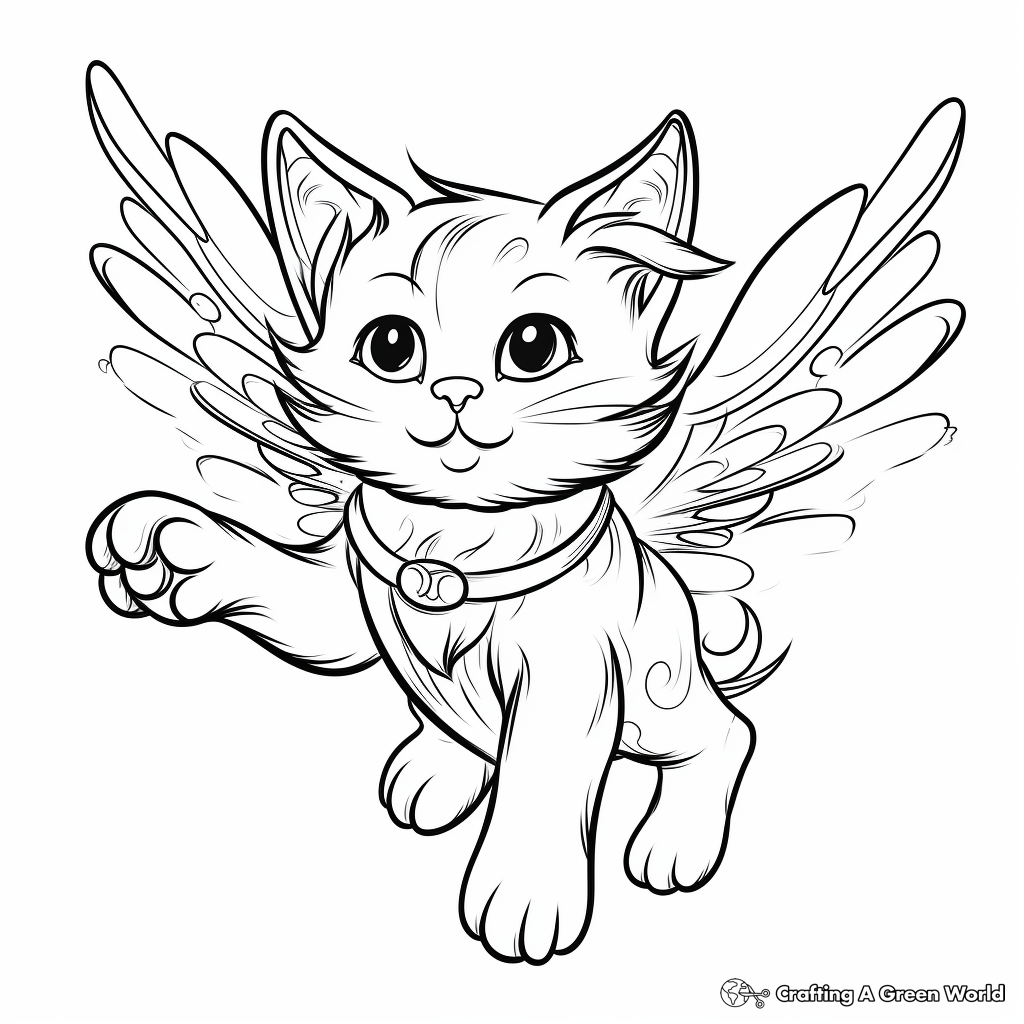 Whimsical Flying Angel Cat Coloring Pages 4