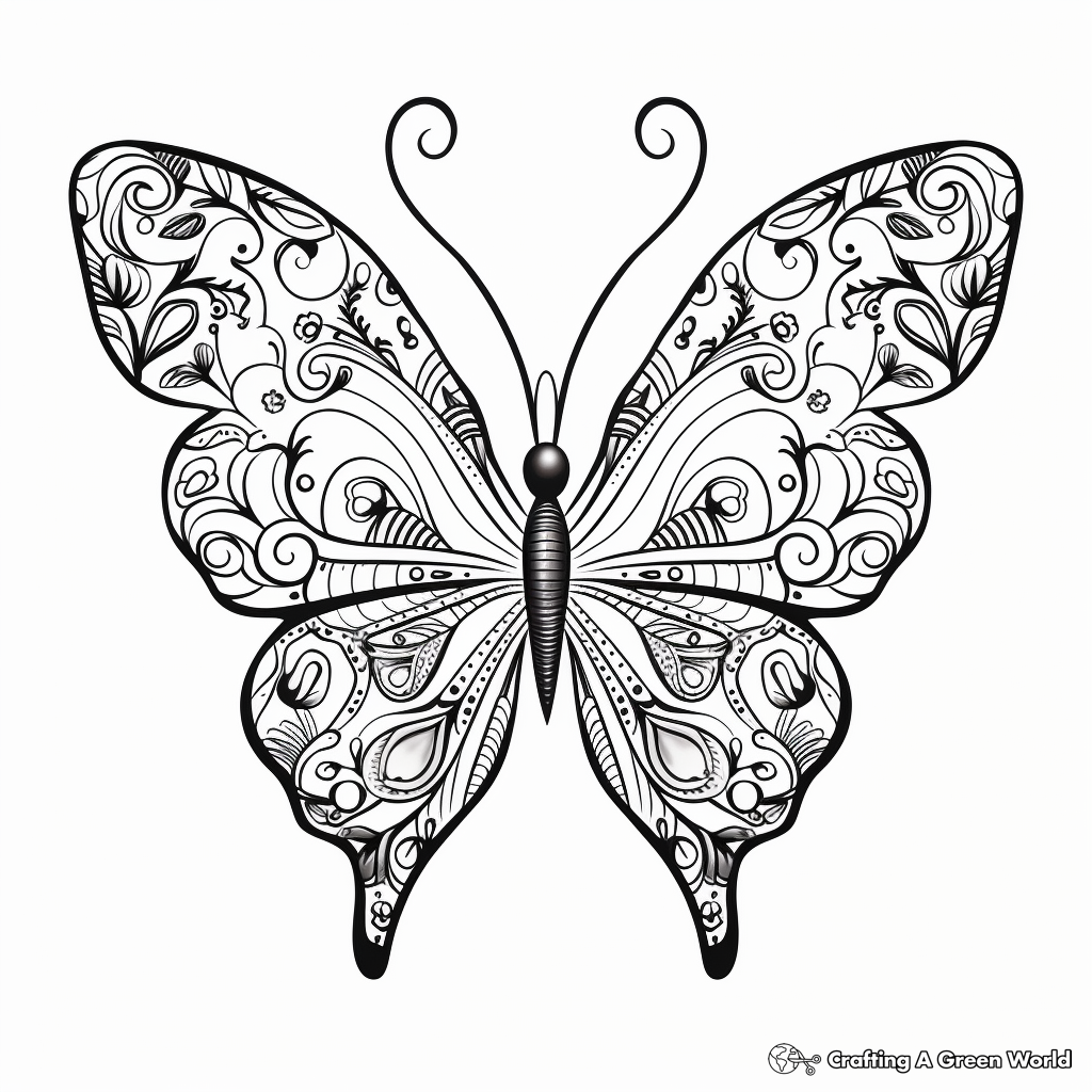 Whimsical Heart Butterfly Coloring Pages 1